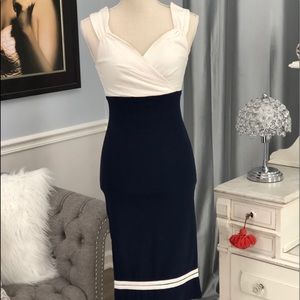 Navy & White Pin-up RockSteady Dress w/ Back-slit